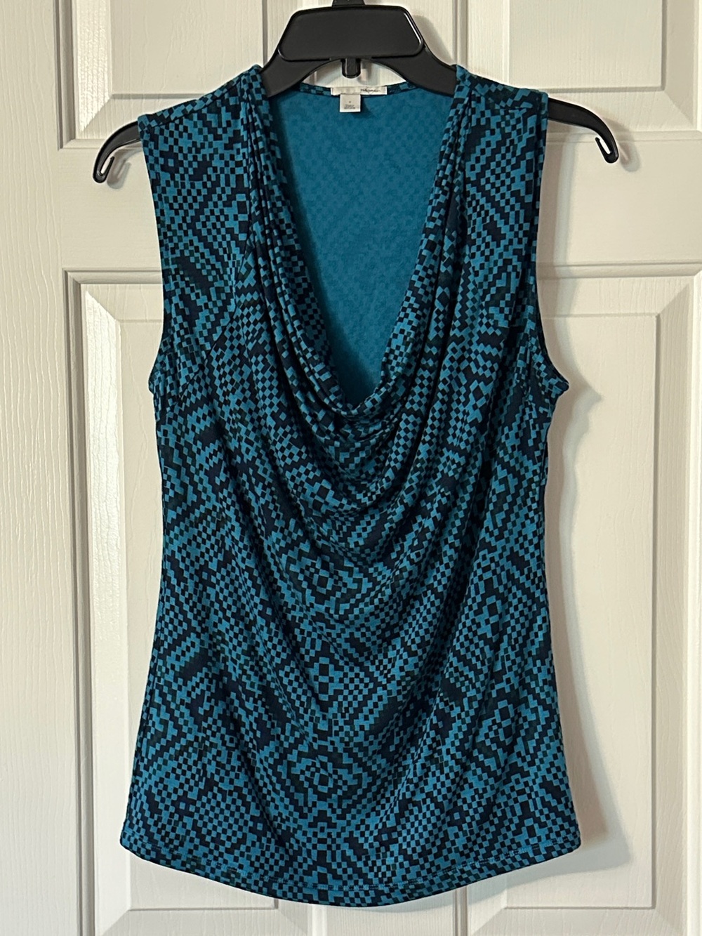 Halogen Teal and Black Draped Cowl Neck sleeveless top